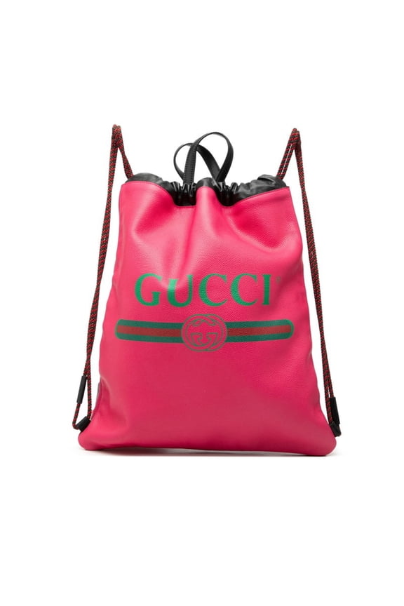 Pre-Owned Gucci Print Drawstring Backpack Knapsack 516639 Pink Black Leather Women's GUCCI