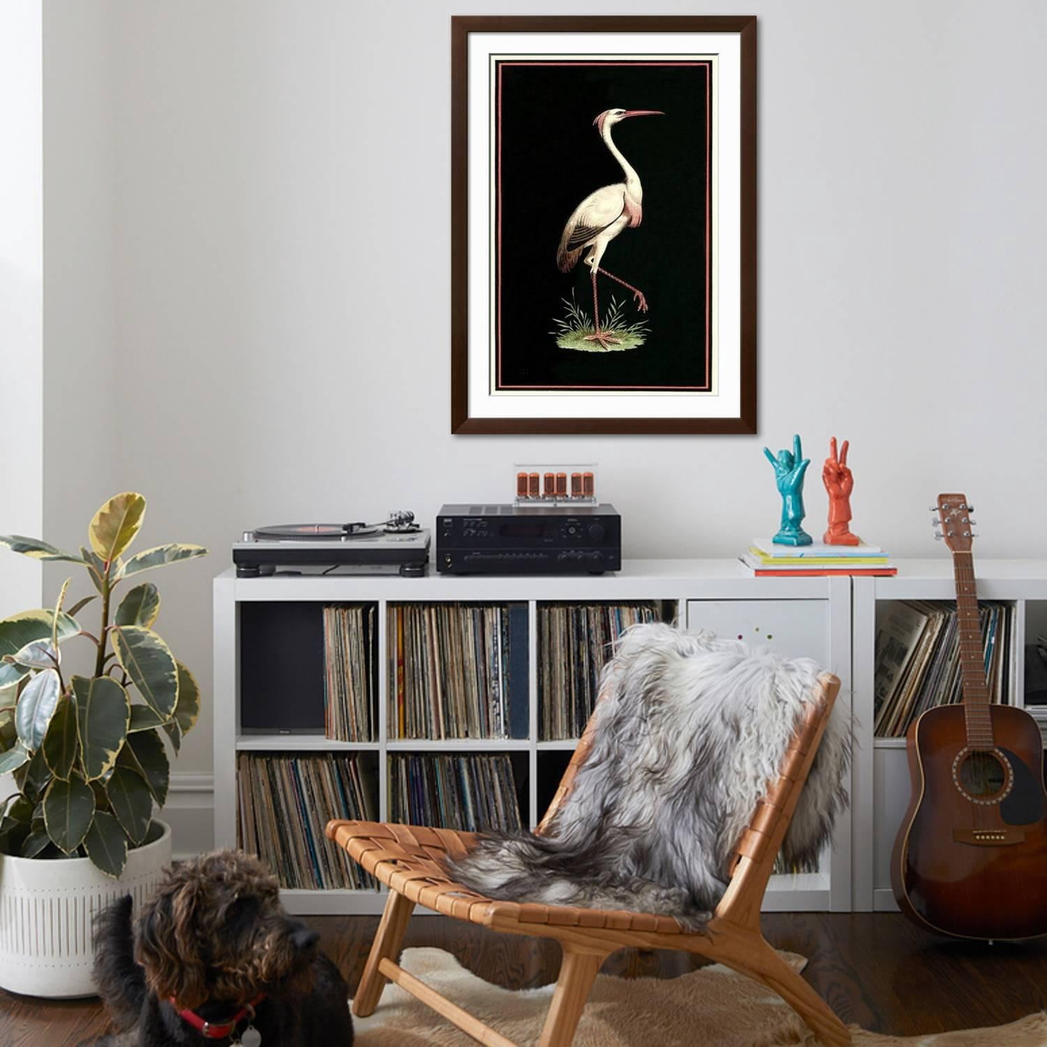 Art.com Crane on Black Background Art Print, Brown Frame Wall Art, 32" x 44"