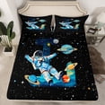 thumbnail image 2 of jejeloiu Outer Space Landscape Queen Sheet Sets,Cartoon Astronsut Galaxy Planet Flat Sheet,First Letter L Queen Fitted Sheet For Boys,Super Cozy Room Decor,4 Pieces, 2 of 7