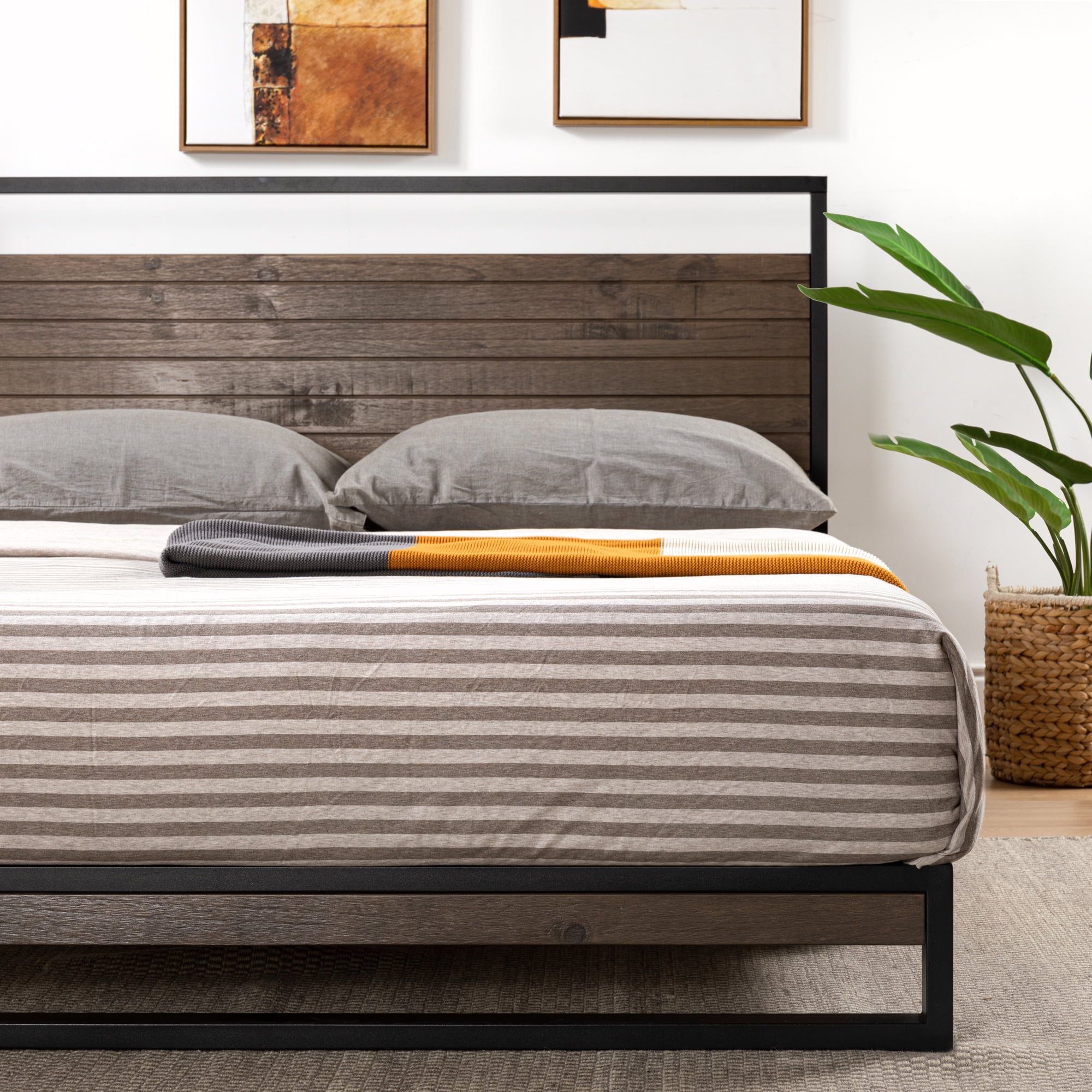 Zinus Suzanne 37 Metal And Wood, Grey Bed Frame Wood