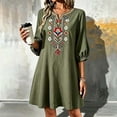 thumbnail image 6 of Summer Dresses for Women Sawvnm Women's Boho Embroidered Tunic Dress V Neck 3/4 Sleeve Casual Loose Mini Dress For Summer Beach, 6 of 6