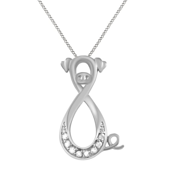 AFFY 14k White Gold Over Sterling Silver White Natural Diamond Pig Infinity Pendant Necklace (0.1 Ct)