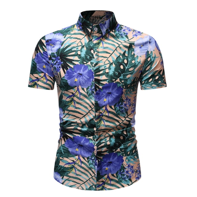 Pompotops Chemise Hawaïenne pour Homme à Manches Courtes de Plage à Col Montant Imprimée d'Été Décontractée à Boutons en Solde