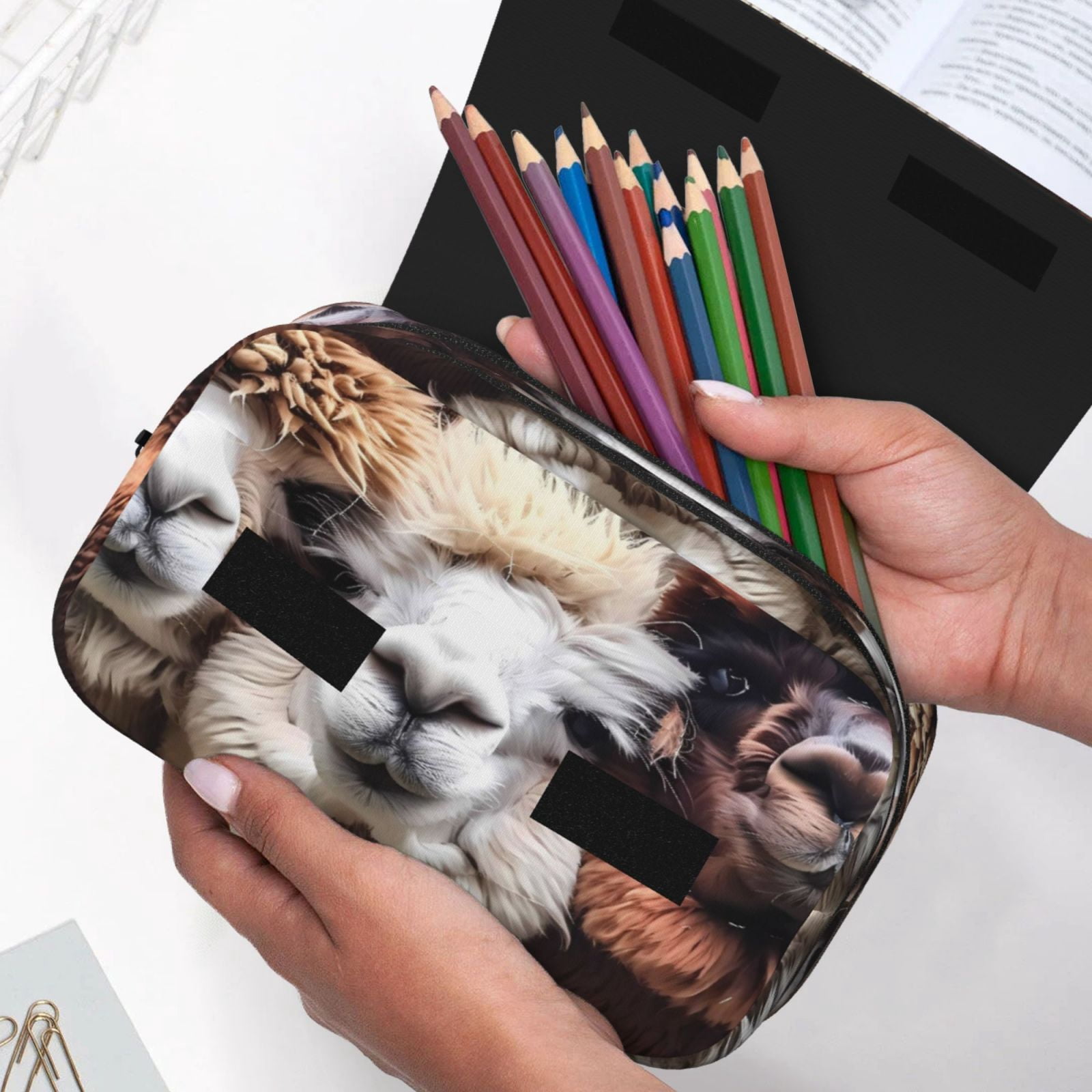 Large-Capacity Flip-Top Double-Layer Pencil Case, Multi-Functional Pocket Pen Case, Durable Stationery Organizer Cute Llamas Alpacas (2)