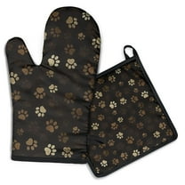 Paw Print Kitchen Oven Mitt and Pot Holder Sets 2 Pcs for Baking, Cooking and Grilling, Heat Resistant Up To 392 °F
