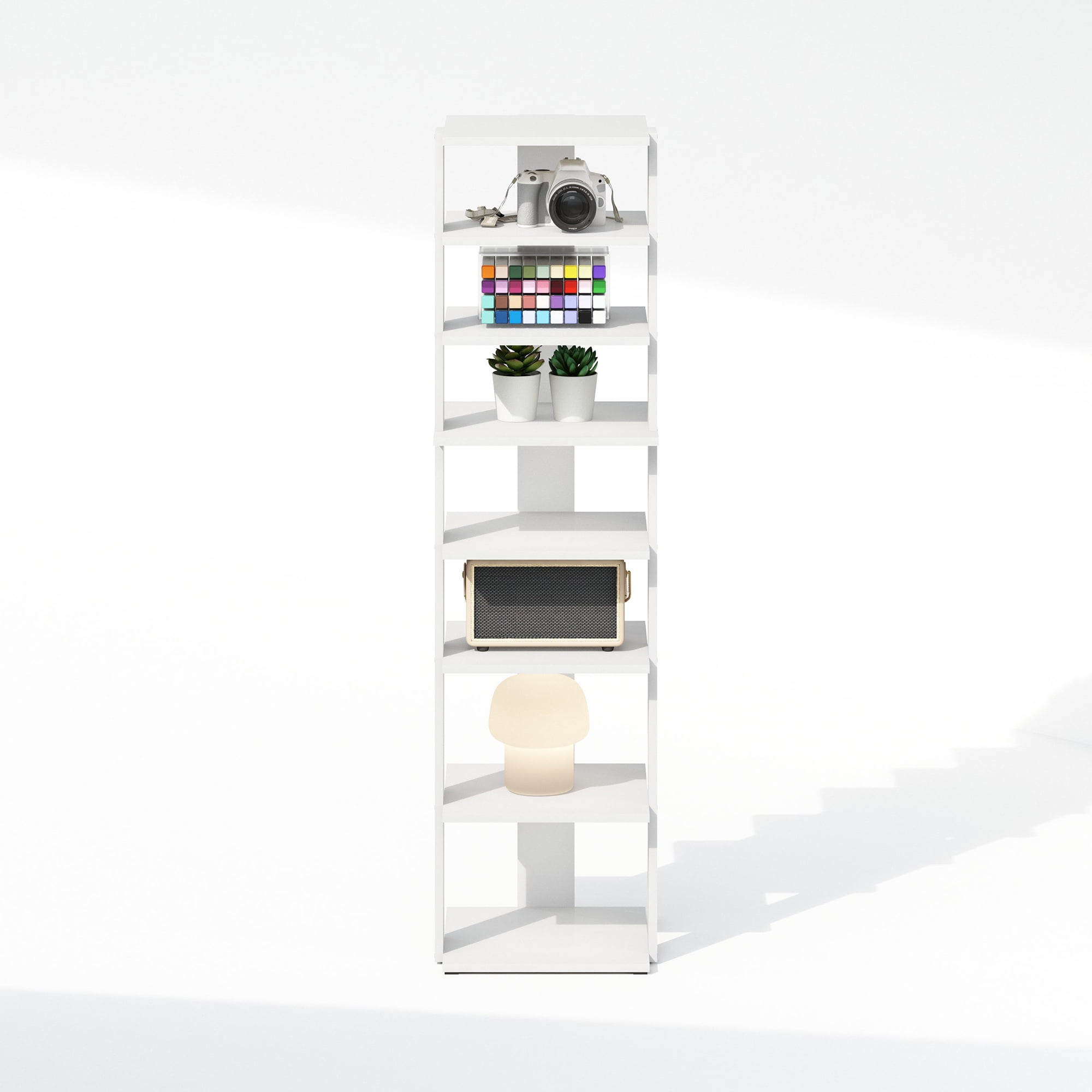 Furinno Compact 8-Tier Vertical Space Saving Free Standing Corner Shelf, Display Rack, White