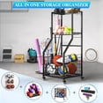 thumbnail image 2 of Sports Equipment Garage Organizer,Garage Ball Storage Rack for Sports with Wheels-Upgraded 3 Layers Sports Organizer Rack Outdoor Basketball Racks for Balls with Holder and Hooks, 2 of 16