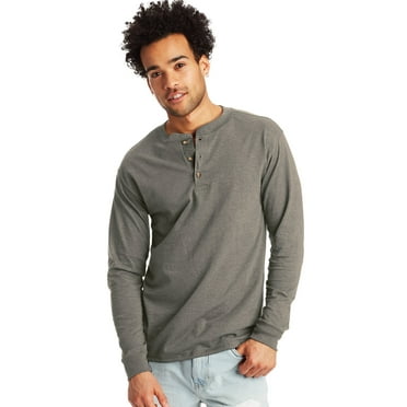 Hanes Men's and Big Men's Beefy Heavyweight Long Sleeve Three-Button Henley, Up To Size 3XL