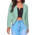 thumbnail image 1 of Blazer para mujer, chaquetas elegantes, informales, de color puro, con frente abierto, chaquetas cortas con bolsillos y cremalleras para mujeres y niñas, verde guisante XL, 1 of 5