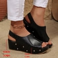 thumbnail image 2 of Dakaela Women's Platform Wedge Sandals Comfortable Leather Cork Heeled Slip on Slides 2.36 Inch Slingback Casual Dressy Summer Walking Shoes Black 9, 2 of 8