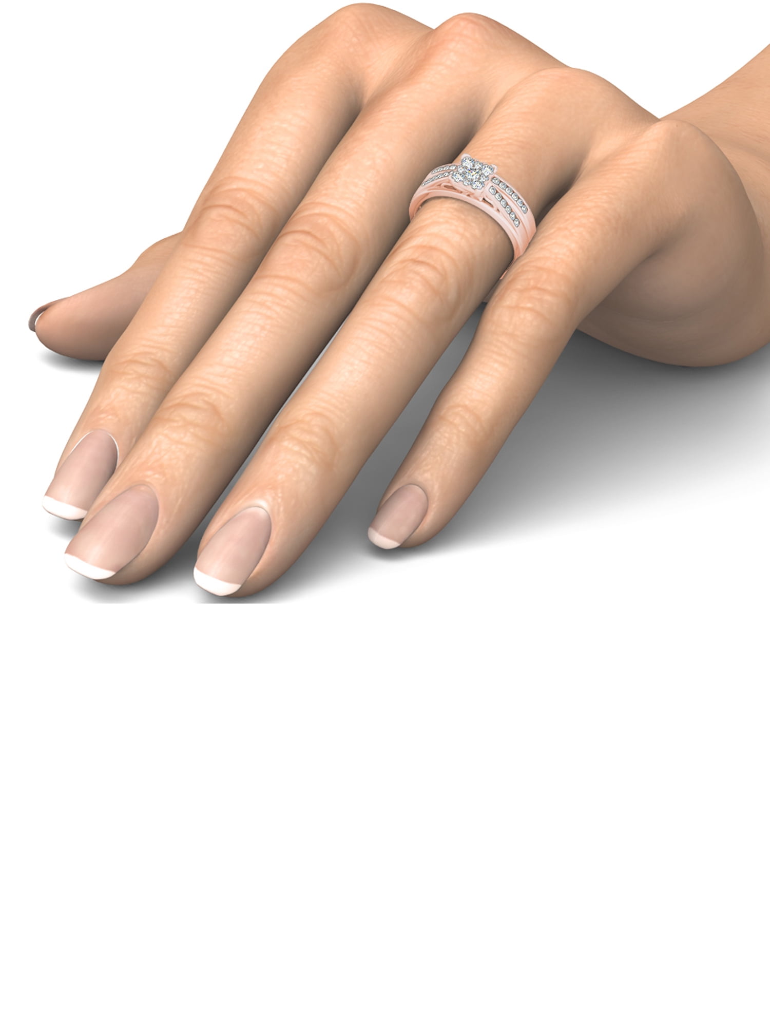 1/2 Carat T.W. Diamond 10kt Rose Gold Square-Shape Cluster Engagement Ring Set