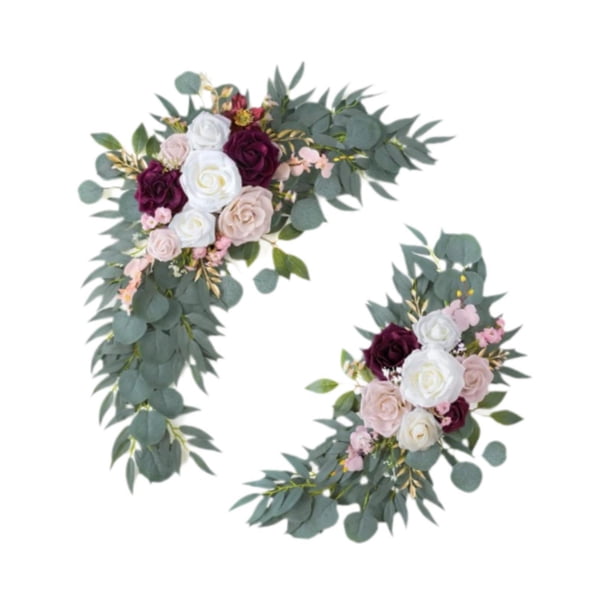 2 guirnaldas de flores artificiales, guirnalda floral, adorno rústico decorativo, arco de boda Rojo Blanco