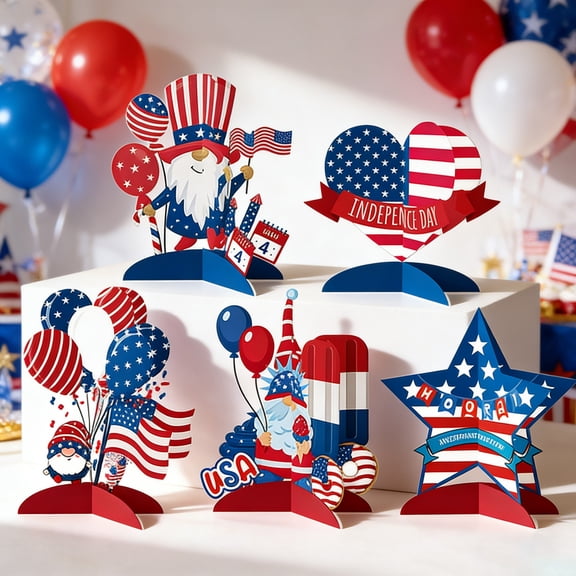 PoyoKee 6pcs Coffee Table Decor 4th of July Decorations, Freestanding Card Patriotic Decorations for Party, Tabletop Room Decor for Independence Day