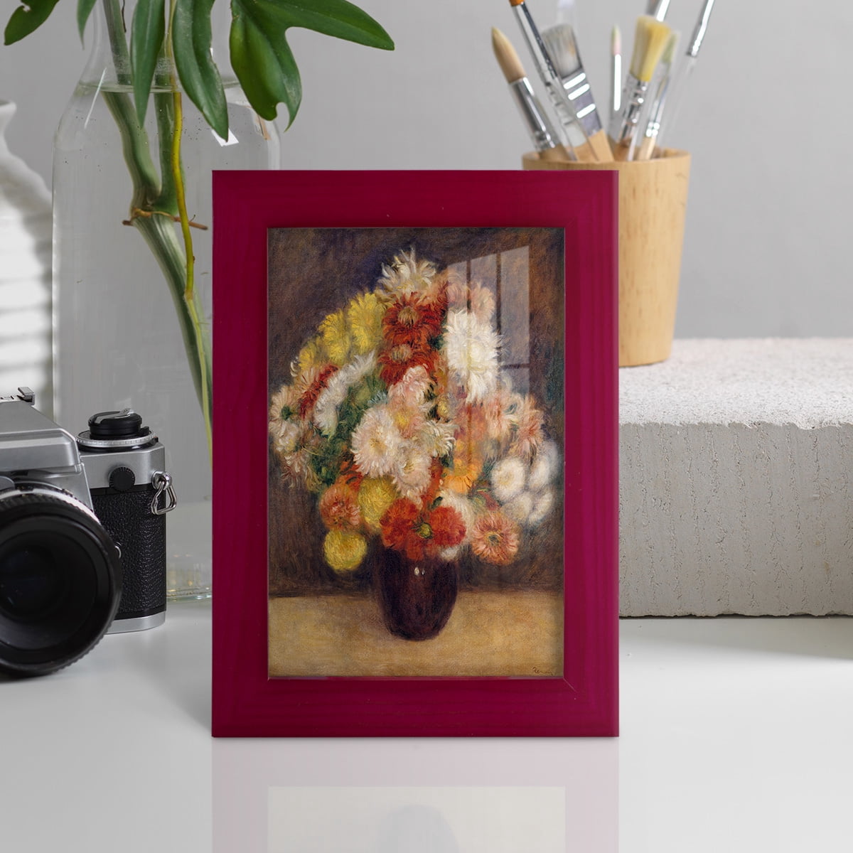 Bouquet of Chrysanthemums -Framed Print w/glass-Cherry Red