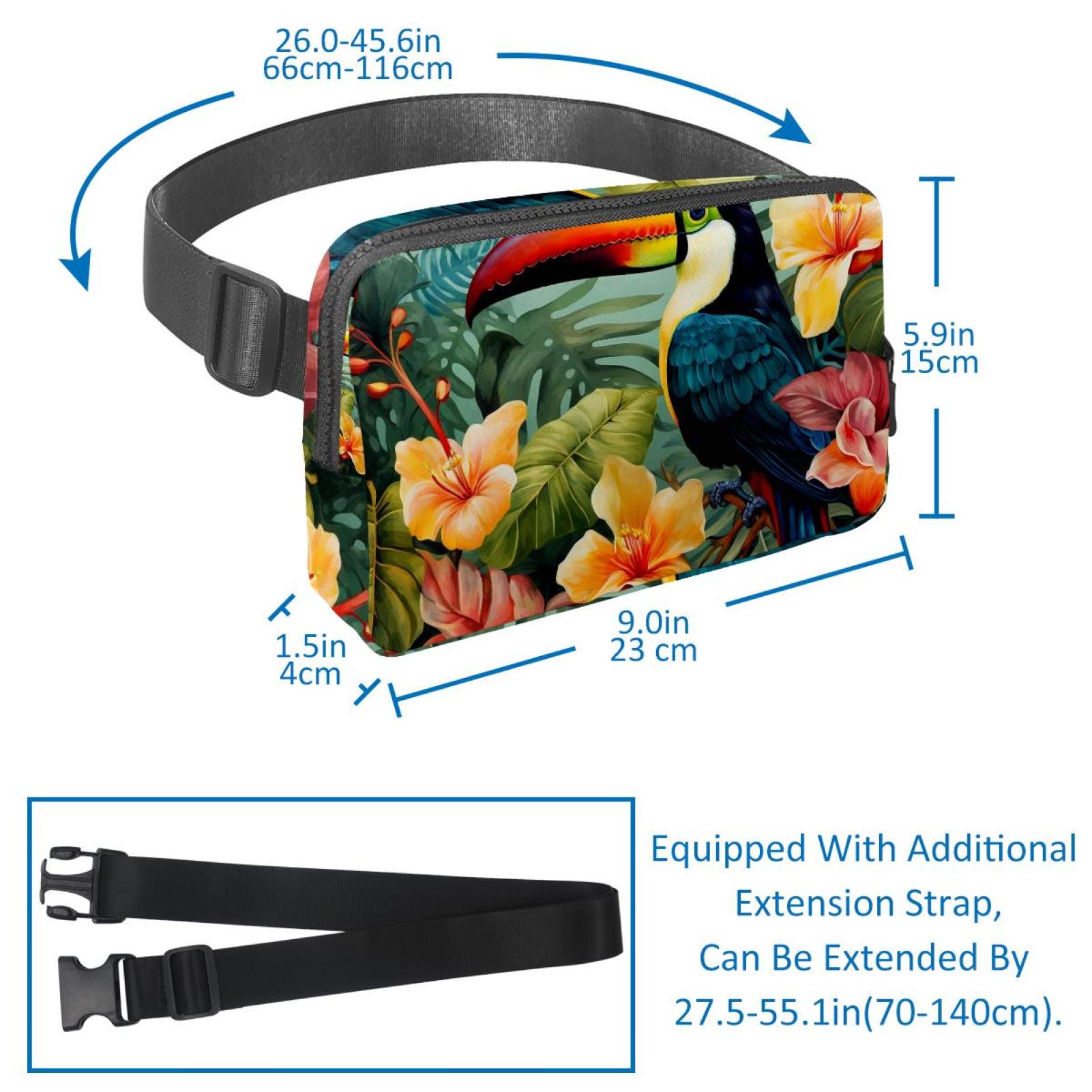 Toucan Lightweight Adjustable Waist Bag with Extension Strap for Men and Women - Fanny Pack Money Belt