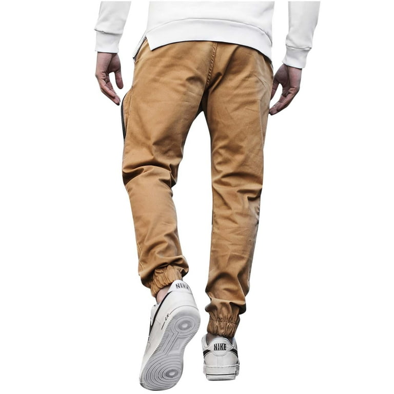 jsaierl Men's Solid Color Sports Pants Fashion Slim Pockets Workout  Athletic Trousers Casual Running Joggers Sweatpants