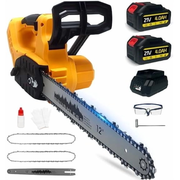 Electric Chainsaw Cordless, 12 Inch Chainsaw for Makita 18V Battery - Included 2X 4000mAh Battery and Charger, Power Chain Saw Cordless with Brushless Motor, Auto Oiler, 2 Spare Chains