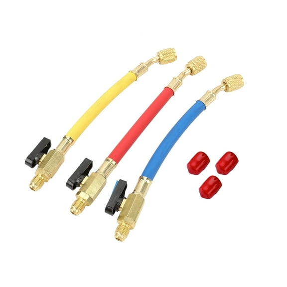 GUYUTING Refrigeration Kit, Charging Hoses with Ball Valves, 1/4” SAE, HVAC Tool for AC Systems, Leak Protection