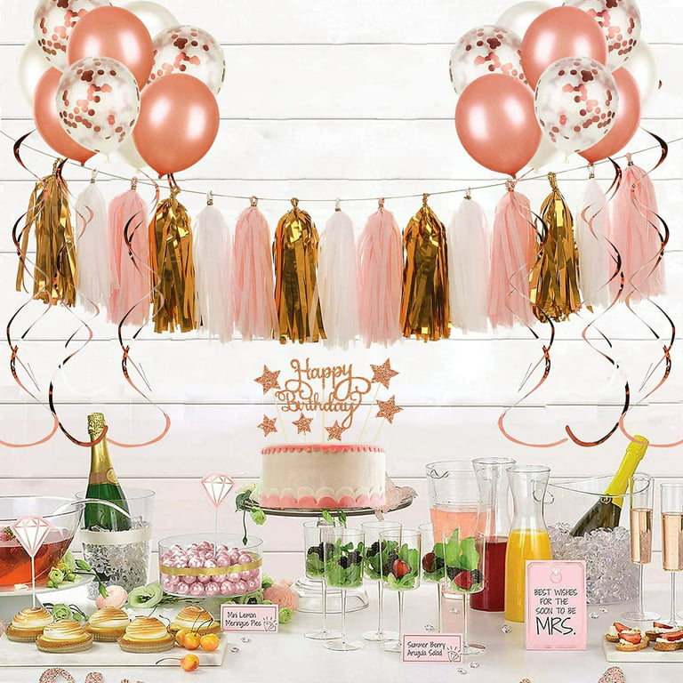 Rose Gold Birthday Decorations Set - Paper Pom Poms, Tassel Garland for  Birthday Party Decorations