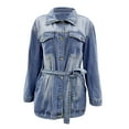 thumbnail image 5 of Herrnalise Jackets For Women Mid Length Casual Handsome Distressed Long Trench Coat Button Washed Jean Jacket Shackets For Women 2024 fall Blue,XXXL, 5 of 6