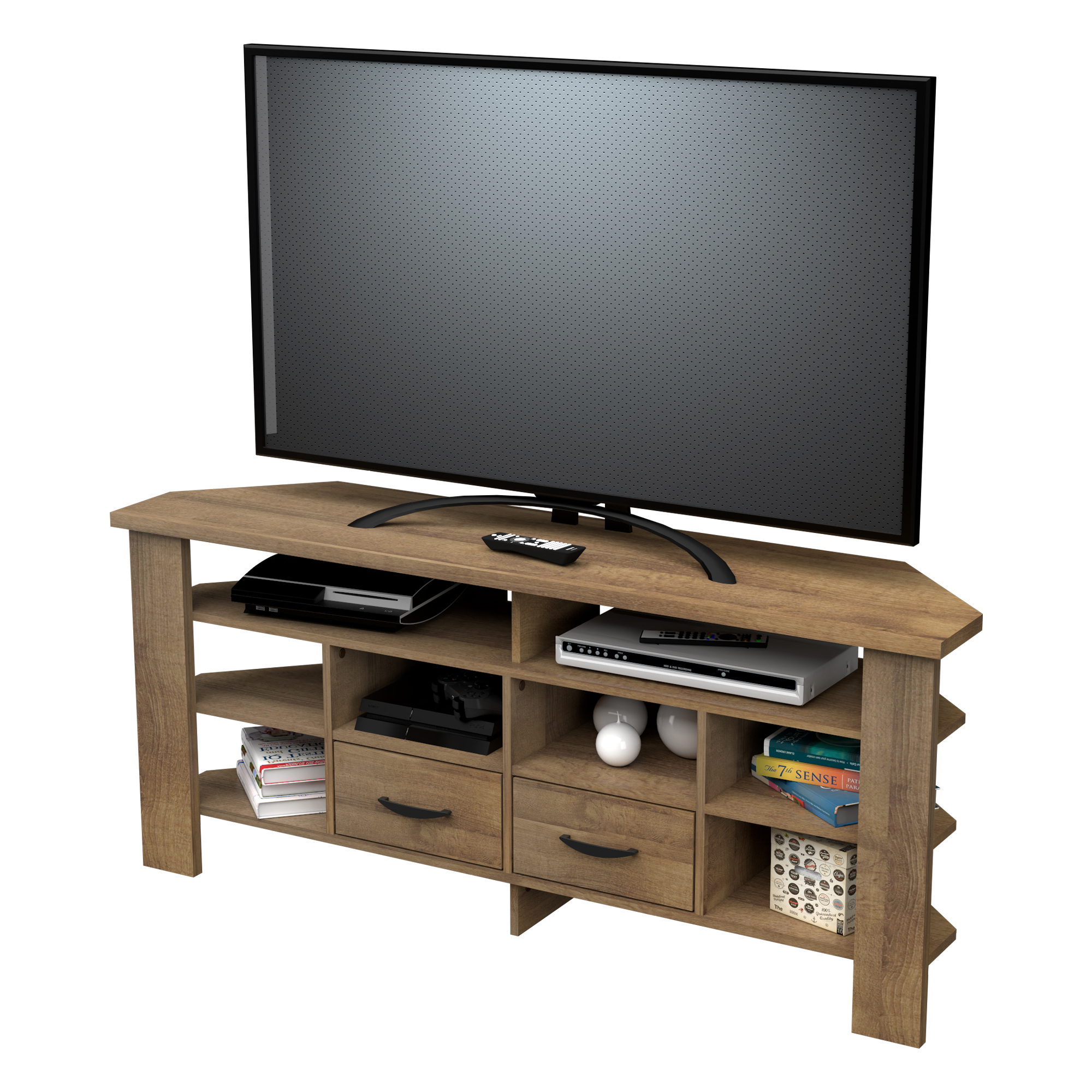 Inval 2-Drawer Corner TV Stand for TVs up to 60”, Amaretto