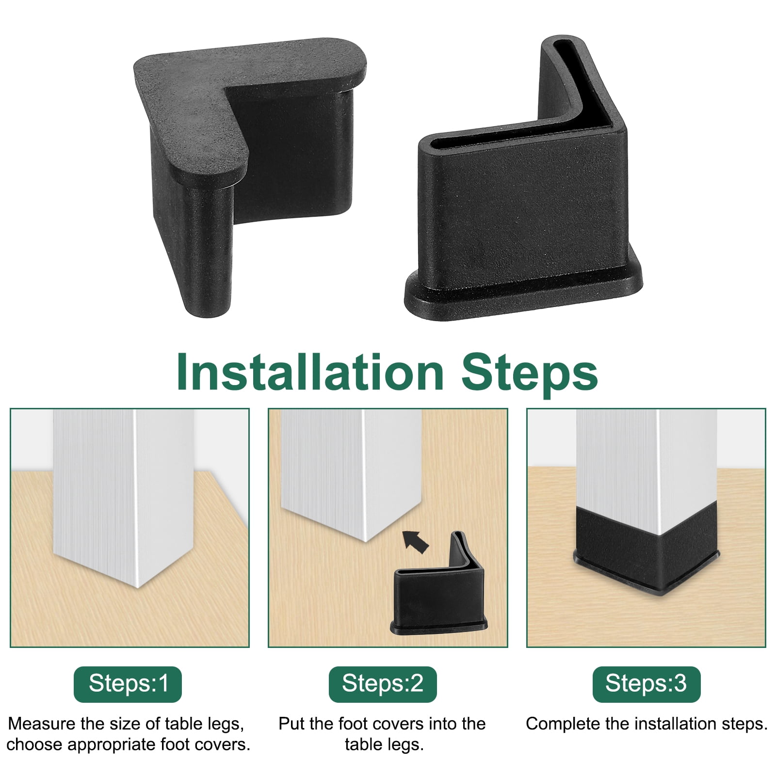 Unique Bargains L Shaped Furniture Angle Pads Leg Caps Floor Anti Slip Black 1" x 1"