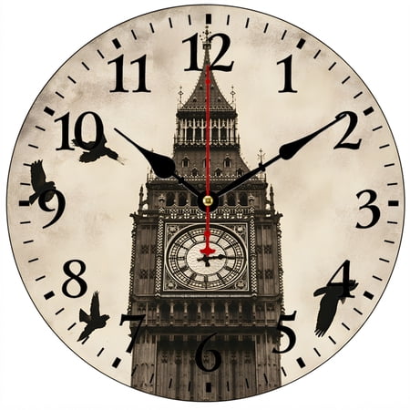 Cozy Hour 9 . 84 inch Round Vintage Big Ben London Tower Wall Clock, Silent Non Ticking Battery