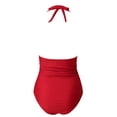thumbnail image 6 of Womens Retro One Piece Swimsuit with Tummy Control, Ruched Vintage Bathing Suit for Long Torso & Curvy Figures, Halter Neck, 6 of 6