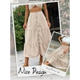 thumbnail image 5 of HUBERY Women Front Button Down Pleated Layered Solid Color Midi Skirt, 5 of 7