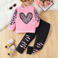 thumbnail image 2 of newwalpole Girls 2 Piece Heart-Print Leopard-Print Outfits Long Sleeve Pullover and Leggings Clothing Set Outfits for Girls Pink for Size 4-5 Years, 2 of 7