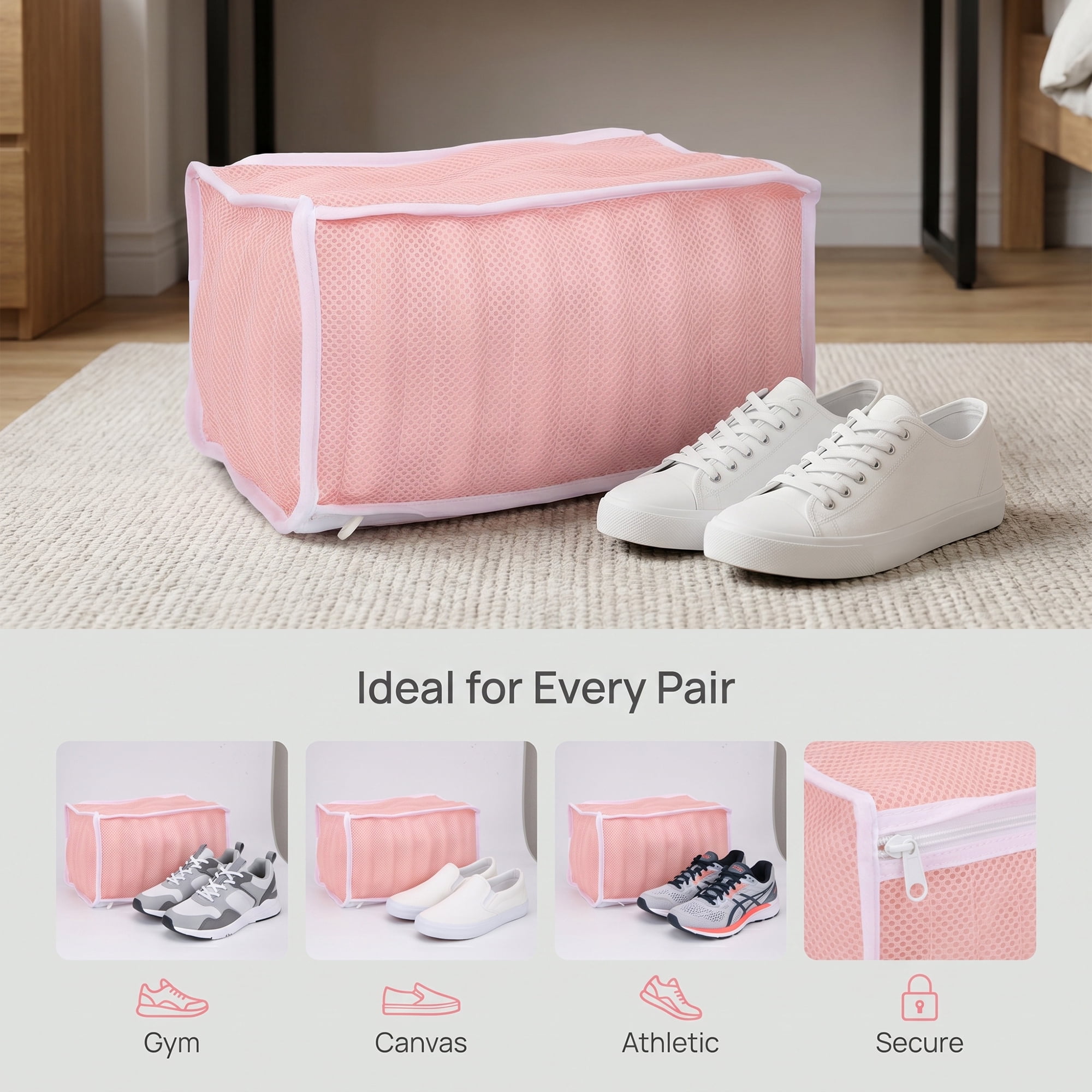Unique Bargains Polyester Zippered Laundry Shoe Bag for Washing Machine Pink 13.4"x6.3"