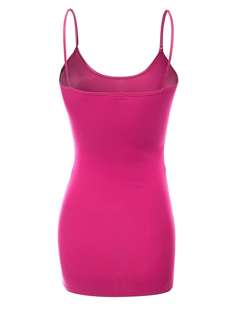 Essential Basic Women Cami Top, Built-In Bra, Spaghetti Strap, Hot