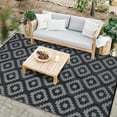 thumbnail image 6 of Funslane 9x18' Outdoor Rug, Reversible Plastic Patio Rugs with Storage Bag, Portable Modern Waterproof Outside Carpet for Camping, Balcony Deck Backyard, Black & Gray, 6 of 9