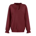 thumbnail image 4 of Womens Sweaters Fall Winter Clothes 2025 Long Sleeve Button Down Ruffle Crew Neck Casual Knitted Pullover Tops 04-Wine L, 4 of 4