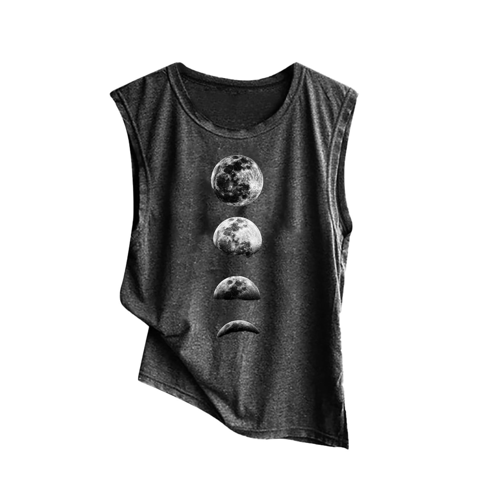 Womens Tank Top Summer Sleeveless Crew Neck T-Shirts Tee Moon Phases Printed Casual Loose Fit Blouse Basic Tops 