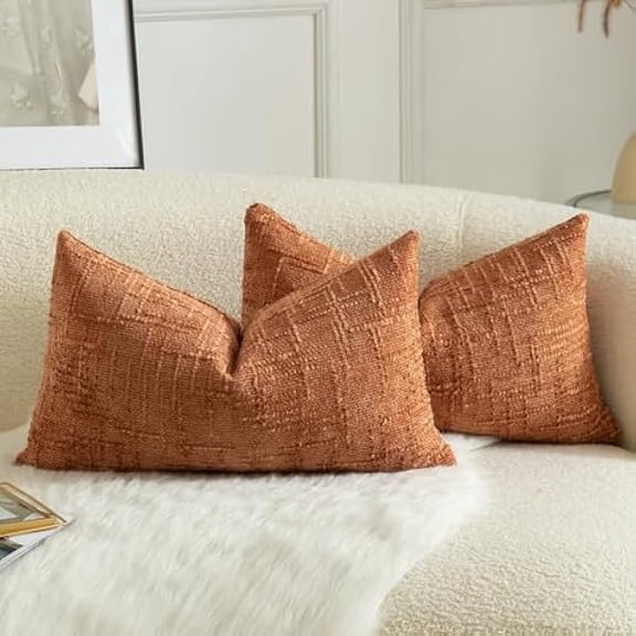 Eryueer Pack of 2 Solid Decorative Soft Chenille Burnt Brick Cushion Covers 30x50cm 12x20 Inch Lumbar Accent Solid Throw Pillow Case Soft Cozy Luxury Pillow Covers for Sofa Couch Bedroom