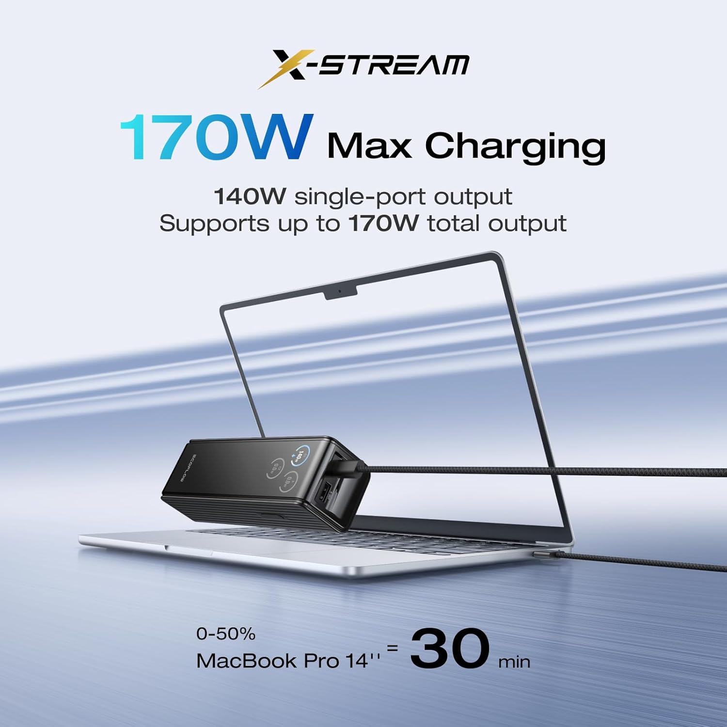 EF EcoFlow Rapid Power Bank 25,000mAh, 170W Portable Charger with Dual 140W USB-C Ports for Multi-Device Charging, Smart TFT Screen, Compatible with iPhone Series, Samsung, Laptop and More (Black)