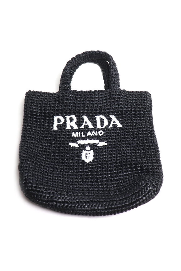 Pre-Owned PRADA Small Crochet Tote Bag, Black, 1BG422, Women's
