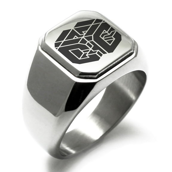 Stainless Steel Letter C Initial 3D Cube Box Monogram Engraved Engraved Square Flat Top Biker Style Polished Signet Ring