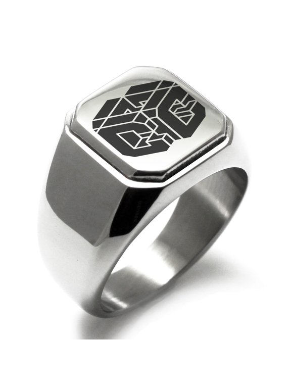 Stainless Steel Letter C Initial 3D Cube Box Monogram Engraved Engraved Square Flat Top Biker Style Polished Signet Ring
