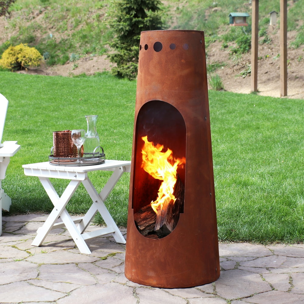 Sunnydaze Sante Fe Steel Chiminea with Rustic Finish Outdoor Wood