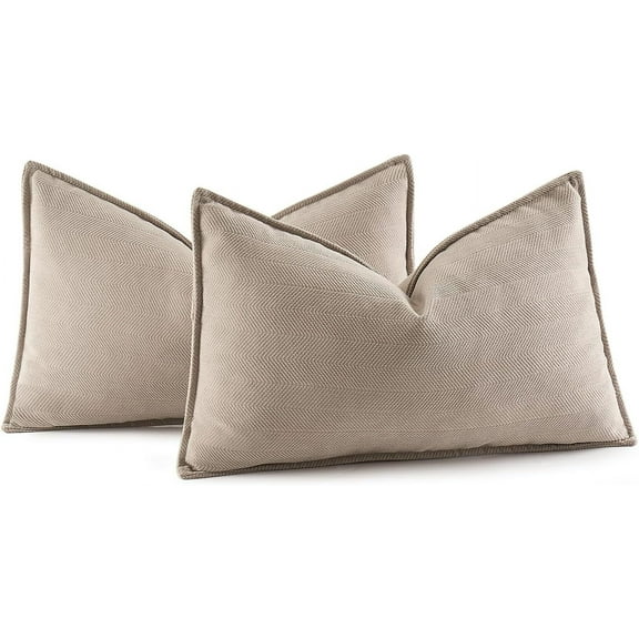 Pack of 2 Beige 12x20 Inch Decorative Pillow Covers Soft Chenille Couch Throw Pillows Farmhouse Cushion Covers for Sofa Bedroom Living Room