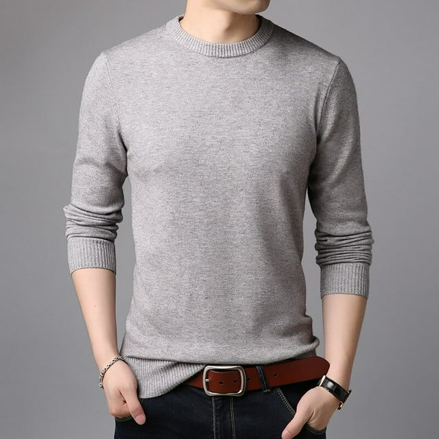 OmicGot Men's Sweaters Pure Color Slim Young Sweater Round Collar Big Size Pullover for Man Tops Thin Sweater
