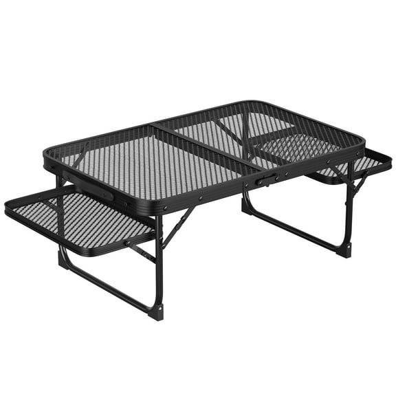 AetherLove Foldable Aluminum Alloy Camping Table, Collapsible Picnic Portable Grill Table, BBQ Table with 2 Side Trays, for Outdoor Beach BBQ Camping