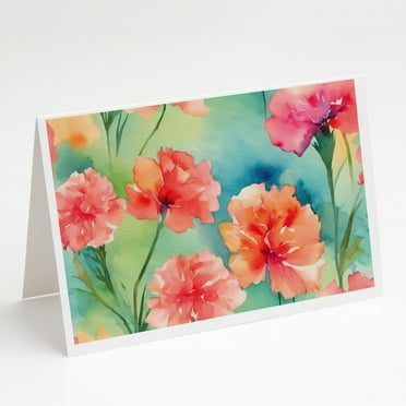 Carnations in Watercolor Greeting Cards and Envelopes Pack of 8 7 in x 5 in