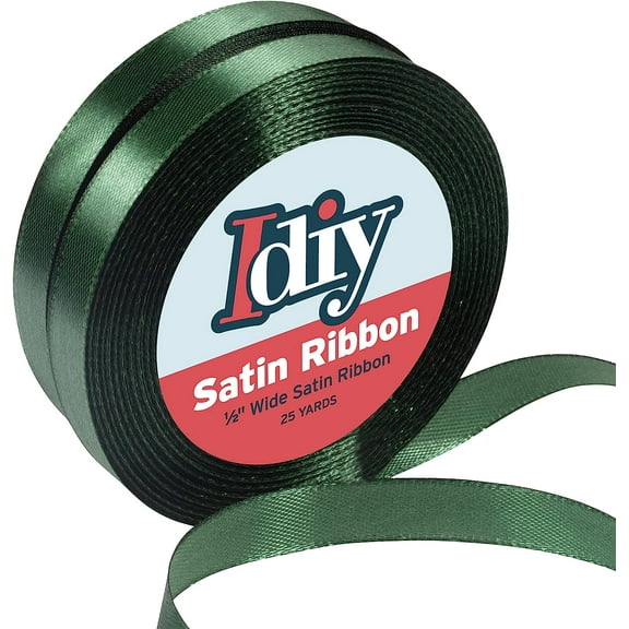 iDIY Satin Ribbon (1/2", 50 Yards) No Wire, DIY Arts & Crafts, Gift Wrapping Baskets, Wedding Decor, Sewing Projects, Party Embellishment, Hair Bows, Floral, Baby Showers (Forest Gr