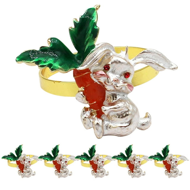 6 Pcs Easter Anneaux de Serviette Porte-Serviette Lapin pour Dîner de Printemps Banquet