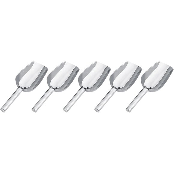 Cucharadas y Pinzas para Hielo para Bar Party Inicio Cocina Juegos Cuchara Bocadillo de Acero Inoxidable con Mango Antideslizante Claro (5 Piezas)