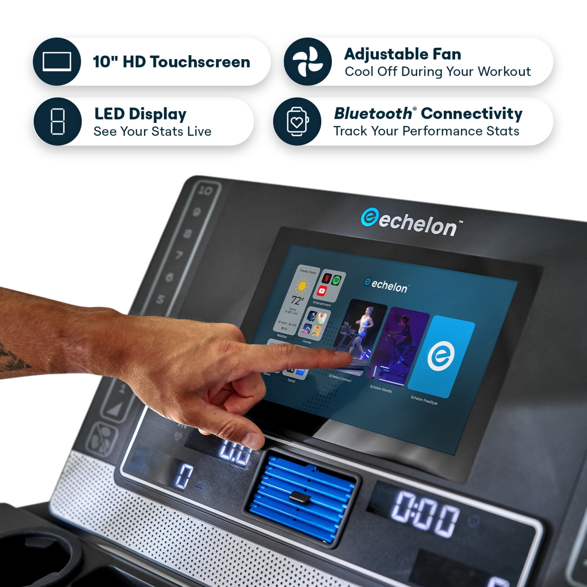 Echelon Stride-6s Auto-Fold Treadmill with 10” class HD Touchscreen & 12 Incline Levels|