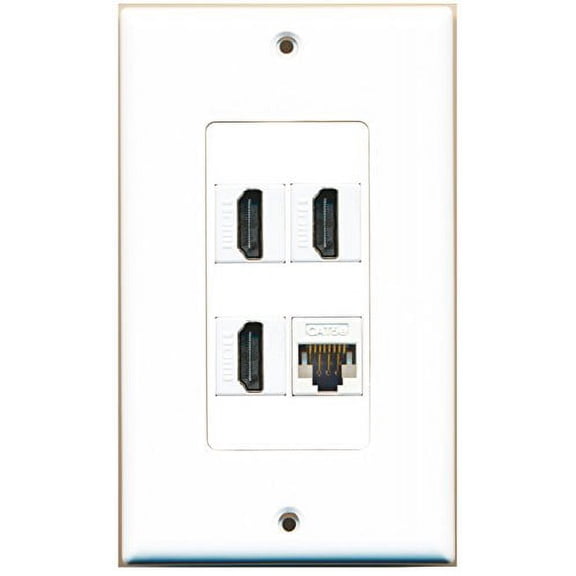 RiteAV - 3 x HDMI and 1 x Cat5e Ethernet Port Wall Plate Decorative White
